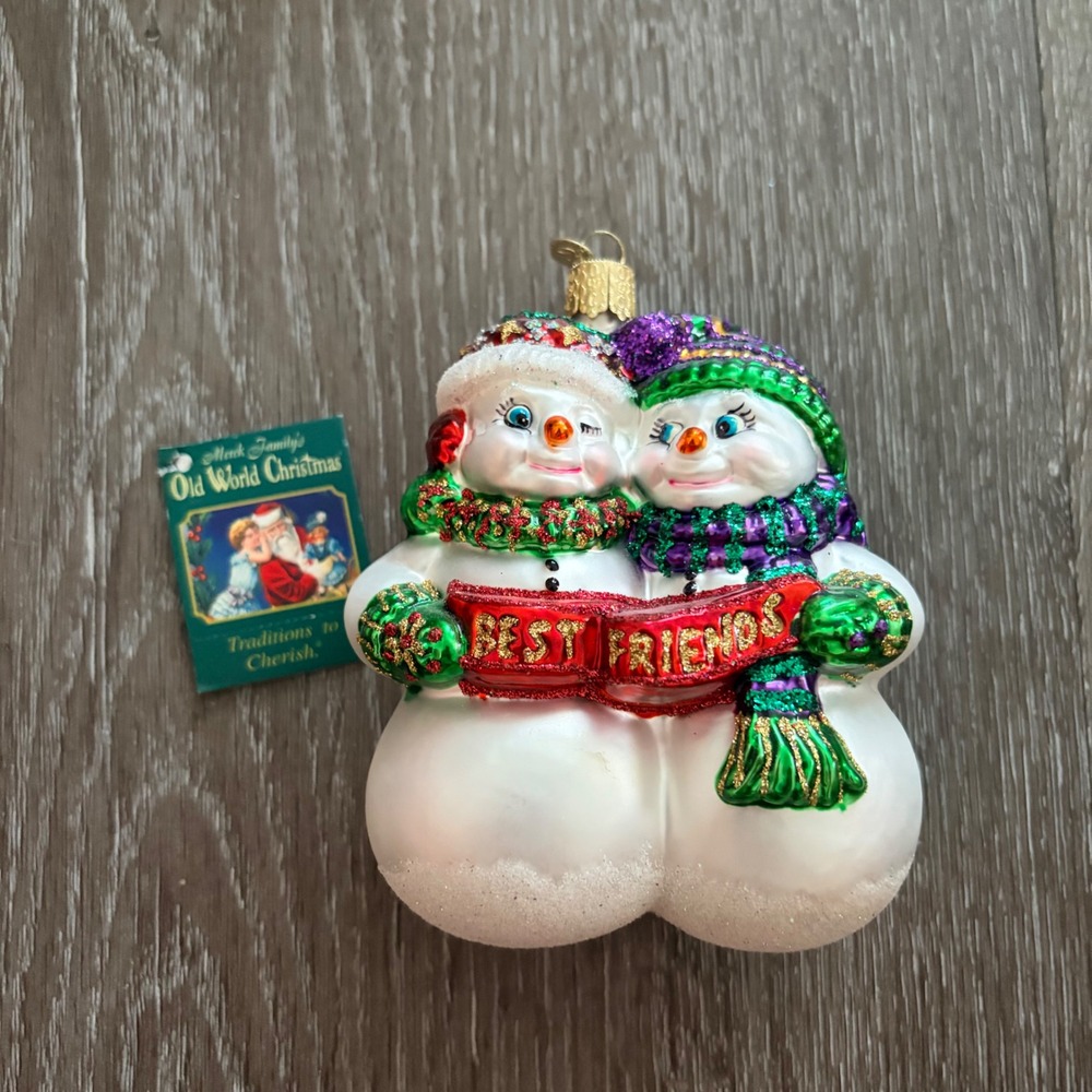 Old World Christmas Best Friends Snowmen Glass Ornament Glitter Holiday Decor